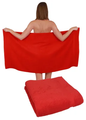 Produktbild von Betz 2 Stück Duschtücher 70 x 140 cm PREMIUM 100% Baumwolle Liegetuch Strandtuch   Farbe: rot