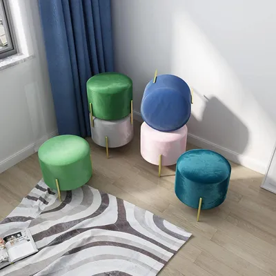 Produktbild von Runder Samt-Fußhocker als Schuhwechsel- und Schminkhocker für Wohnzimmer und Schlafzimmer, Mädchenrosa-40x43cm