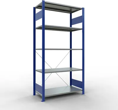 Produktbild von Schulte Fachbodenregal MULTIplus150 Stecksystem | Grundregal | HxBxT 200x100x50cm | 5 Ebenen | Fachlast 150kg | Enzianblau/Verzinkt