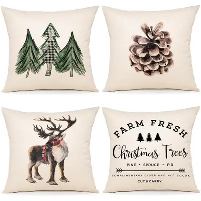 Produktbild von Kissenbezüge Weihnachten 50x50 cm Leinen-Mischgewebe 4er Set