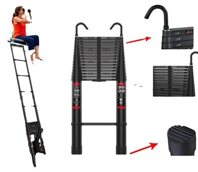 Productafbeelding van Telescoopladder, 6,2 meter werkhoogte, draagvermogen 150 kg, aluminium constructie, antislip pedalen, veiligheidshaken type J