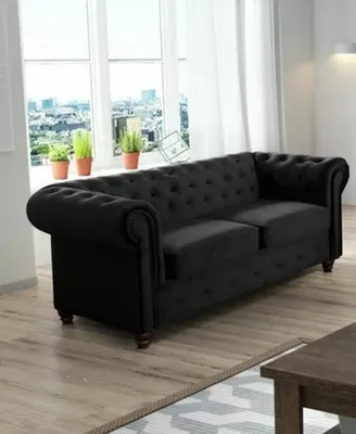 Produktbild von Easy4You Chesterfield Schwarzer Plüsch Velvet 2-Sitzer Sofa 183x74x88 cm Sofas für Wohnzimmer Sofagarnituren mit Holzfüße Set Sofas & Couches