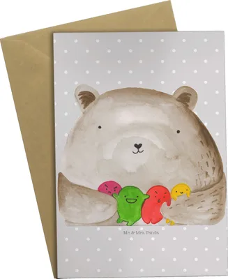 Produktbild von Mr. & Mrs. Panda Grußkarte Bär Gefühl - Grau Pastell - Geschenk, weihnachtskarten, einladungskarten, Grußkarten, Teddy, osterkarten, osterkarte, Verrückt, Durchgedreht