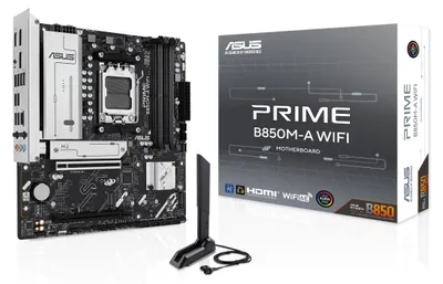 Produktbild von ASUS PRIME B850M-A WIFI, AMD, Sockel AM5, AMD Ryzen 7000 Series, AMD Ryzen 8000 Series, AMD Ryzen 9000 Series, DDR5-SDRAM, 256 GB, DIMM