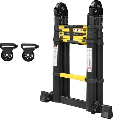 Zdjęcie produktu dla YARDIN drabina składana pojedyncza drabina teleskopowa drabina wysuwana aluminiowa drabina teleskopowa wielofunkcyjna, 12 szczebli - od 87 cm do 3,8 m drabina pojedyncza, udźwig 150 kg (żółto-czarna składana 1,9+1,9 m)