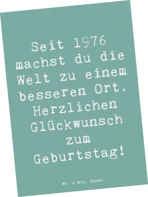 Produktbild von Mr. & Mrs. Panda Postkarte Spruch 1976 Geburtstag - Meeresbrise - Geschenk, bildkarte, sprüche, liebe worte, Glückwunsch, geburtstagsjubiläum, Fotokarte, Geburtsjahr
