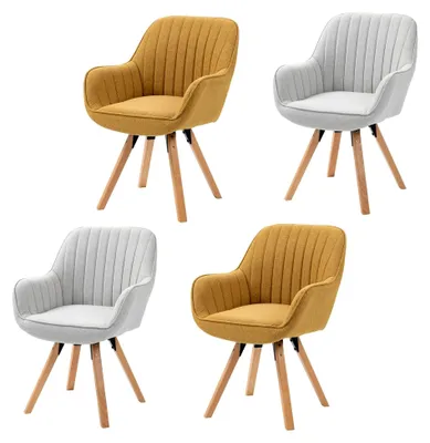 Produktbild von Drehbare Esszimmerstühle 4er Set Küchenstuhl Polsterstuhl mit Armlehne Sessel Schminkstuhl aus Stoff Massivholzbeine für Esszimmer Wohnzimmer Arbeitszimmer, Bunt