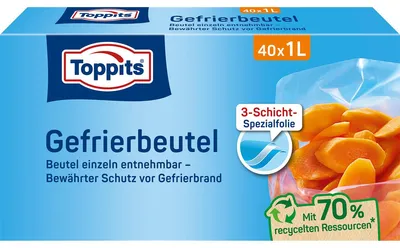 Obrázek produktu pro Toppits Gefrierbeutel, Packaging pouch, Průsvitné, Obdélník, 190 mm, 200 mm, 1 mm