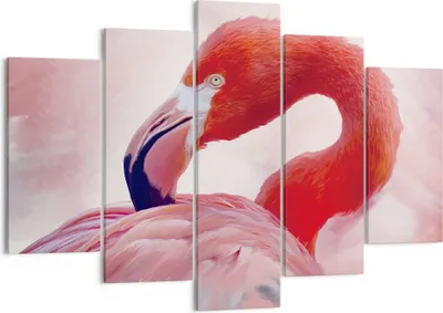 Produktbild von Bild auf Leinwand - Leinwandbild - 5 Teile - Flamingo Vogel Porträt - 150x100cm - Wand Bild - Wanddeko - Wandbilder - Leinwanddruck - Bilder - Wanddekoration - Leinwand bilder - EA150x100-4984