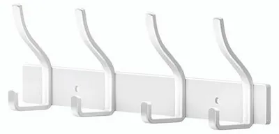 Produktbild von Wandkleiderstange aus Edelstahl, weiß, 4 Haken, Wandkleiderstange für Schlafzimmer, Badezimmer, Küche