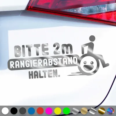 Produktbild von PantherPixel 2m Rangierabstand Aufkleber Halten Rollstuhlfahrer Sticker Auto Geschenkidee Farbe Chrom-Silber