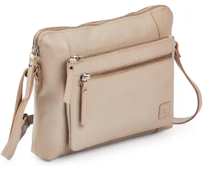 Image de Petit sac bandoulière en cuir véritable pour femmes, avec fermeture à trois compartiments zippés