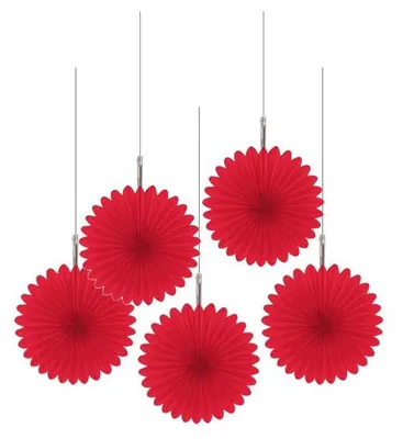 Image de 5 mini-éventails décoratifs en papier rouge