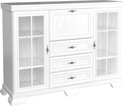Produktbild von Furniture24 Kommode Kora KK6 highboard Anrichte Barschrank Barkommode mit 1 Klapptür, 2 Drehtüren und 3 Schubkasten Andersen Kiefer
