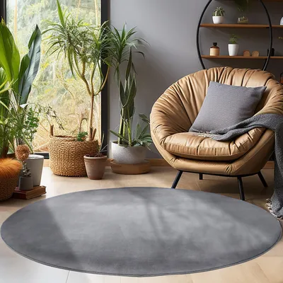 Productafbeelding van Ayyildiz Moderne en design vloerkleden Grey 120 cm rond Kortpolig vloerkleed, effen, vloerkleed voor de woonkamer, antislip onderkant