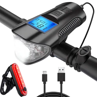 Obrázok produktu pre Verk 14490 Vodotesné LED svetlo na bicykli USB, tachometer, elektrický zvonček 150db