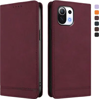 Obrázek produktu pro Pouzdro pro Xiaomi Mi 11 Lite, retroPolyuretankožené flip pouzdro s stojánkem a přihrádkami na karty Červený