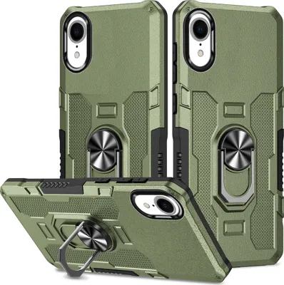 Produktbild von iPhone XR Hülle, Dual Layer Robuste Rüstung Ringhalter Ständer Schutzhülle für iPhone XR Grün