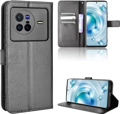 Produktbild von König Design Hülle kompatibel mit Vivo X80 5G Kunstleder Handyhülle - Handy Case Schwarz