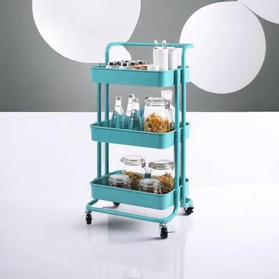 Immagine prodotto di Carrello a tre ruote con telaio in acciaio, cassetto girevole con 3 ripiani, carrello da trasporto versatile