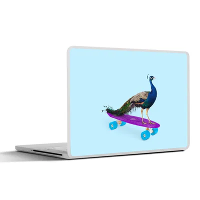 Produktbild von MuchoWow® Laptop Aufkleber Sticker Cover Pfau - Blau - Skateboard - Tiere - Lustig 32.5x23.5 cm - Sticker für Laptop - Selbstklebend