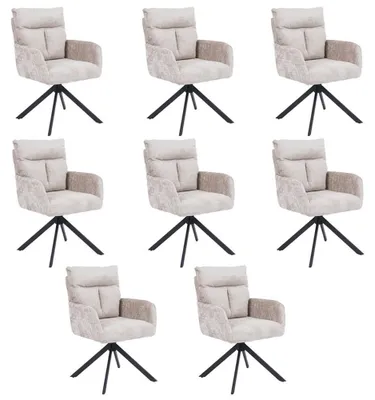 Produktbild von HOME DELUXE Esszimmerstuhl mit Armlehne ALUNA Chenille - 8er Set Beige I Küchenstuhl, Polsterstuhl, Designstuhl, Armlehnstuhl, Armlehne, Lehne, Gepolstert, Edel, Modern, Retro, Hochwertig, Weich, Stilvoll, Pflegeleicht, Wohnzimmer, Drehfunktion