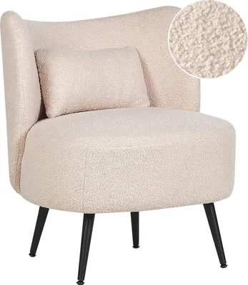 Produktbild von BELIANI Polstersessel Beige Creme Boucle Polsterung Weich Nubby Schwarze Beine Geschwungene Rückenlehne Retro Glam Design Stil