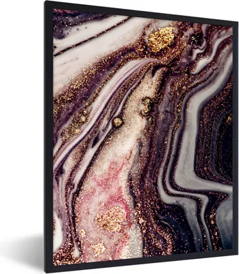 Produktbild von MuchoWow® Gerahmtes Poster Marmor - Rosa - Gold - Glitzer - Marmoroptik 30x40 cm - Poster mit Schwarzem Bilderrahmen Wandposter Rahmen Foto Bilder - Wanddeko - Kunstdrucke