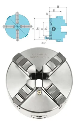 Obrázok produktu pre Samocentrujúca otočná upínacia hlavica – univerzálna upínacia hlavica s 4 čeľusťami – 80 mm – manuálna – pre CNC stroje, frézky, vŕtačky a obrábacie centrá