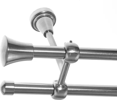 Produktbild von Gardinenstange Set Edelstahl Look Metall Ø 16mm zur Deckenbefestigung 2-lauf Knauf, Länge wählbar D24 E19 E17