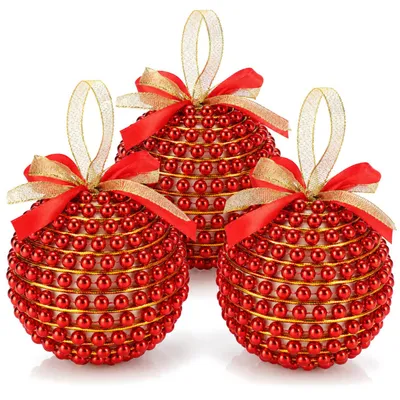 Weihnachtskugeln, 3 Stück, Kunststoff, Ø 10 cm, rot/gold