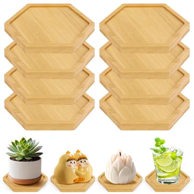 Productafbeelding van Set van 8 houten onderzetters in zeshoekvorm 9,5 cm