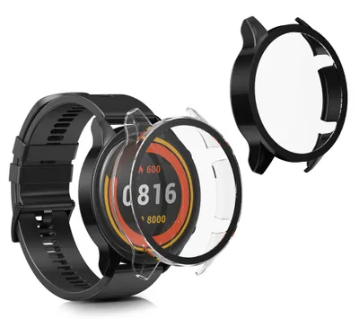 Produktbild von kwmobile 2x Glas Hülle für Xiaomi Mi Watch / Mi Watch Color Sport Schutzhülle - Fullbody Fitnesstracker Case Set aus Glas - Schwarz Transparent