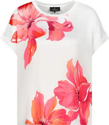 Produktbild von monari Bluse mit floralem Print und Satin-Details, Creme, Größe 44
