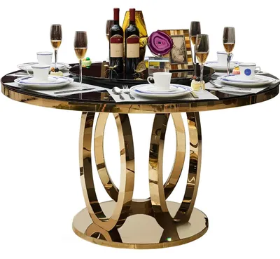 Produktbild von Hochwertiger Luxus Designer Ess Tische Rund Tisch Runde Marmor Metall Gold