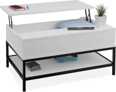 Produktbild von Relaxdays Couchtisch aufklappbar, mit Ablage, Wohnzimmertisch mit Stauraum, Holzoptik, HBT: 45,5x90x60 cm, weiß/schwarz