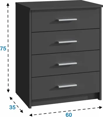 Produktbild von MATKAM Schubladen-Kommode Bodo 4S in moderner Optik, B60 x H75 x T35 cm, laminierte Möbelplatte, mit Rückwand, 4Schubfächer (Schwarz)