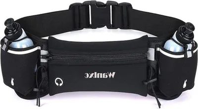 Zdjęcie produktu dla Pas nawadniający z kieszenią na butelki z wodą – pas sportowy do biegania – jazdy na rowerze – regulowany – trening fitness – wędrówki – ćwiczenia – czarny – rozmiar uniwersalny – kieszeń na butelki z wodą