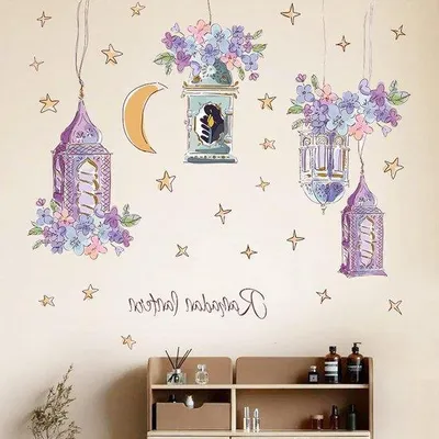 Image de Art mural islamique : autocollants du Ramadan, décoration murale « Eid Mubarak », décoration murale en tissu.