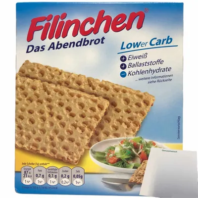 Produktbild von Filinchen das Abendbrot Low Carb Knusperbrot (100g Packung) + usy Block