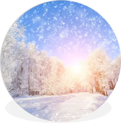 Produktbild von MuchoWow® Rundes Wandbild - Runde Bilder Schnee - Sonne - Winter Ø 90 cm Kreis Wanddekoration Kunststoff - Wandkreis - Wandschmuck - Wand-Kreis - Wohnzimmer - Bild - Runde - Wanddeko - Dibond - Kunstdrucke