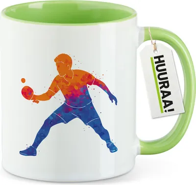 Produktbild von Huuraa Kaffeetasse Tischtennis bunte Silhouette 330ml Grün Keramik Kaffeebecher Geschenkidee