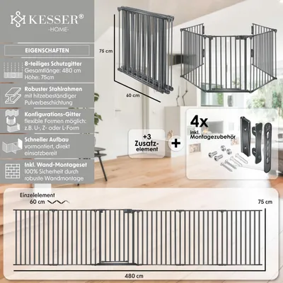 Produktbild von KESSER® Kaminschutzgitter mit Tür Metall Ofenschutzgitter Laufgitter Laufstall Absperrgitter Tierschutzgitter Türschutzgitter für Kinder-Sicherung