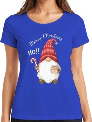 Produktbild von Merry Christmas HO!! Weihnachten Wichtel Gnom Zuckerstange Mütze Damen T-Shirt, Blau, L
