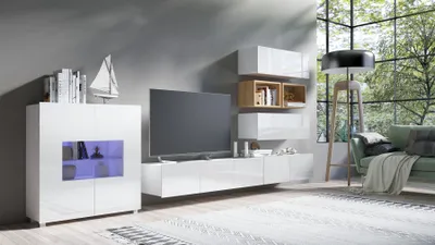 Produktbild von Mediawand Wohnwand 7 tlg - KAVOS 11 - Weiss Hochglanz inkl.LED