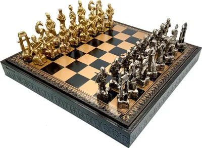 Produktbild von Italienisches Schachset Metall Samurai + Schachbrett Gold/Schwarz 48