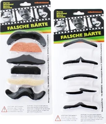 Produktbild von 11 Stück Bärte zum ankleben falsche Schnurrbärte selbsklebend Schnurrbart Bart Kostüm Fasching Karneval