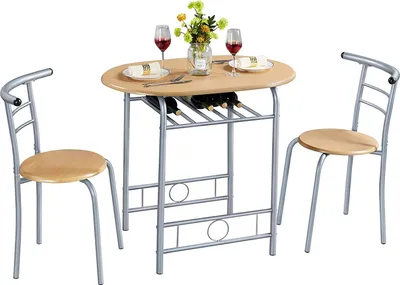 Produktbild von Yaheetech 3-teilig Essgruppe, Sitzgruppe Balkonset aus Holz, Gartenset mit 1 Tisch und 2 Stühlen, Küche Küchentisch, Balkontisch, 80 x 53 x 73,5 cm Natürliche Holzfarbe