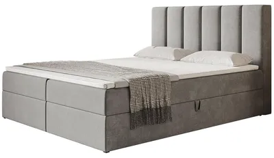 Produktbild von Boxspringbett Tokio 180x200, Bett mit Stauraum und Bonell-Matratze, Grau