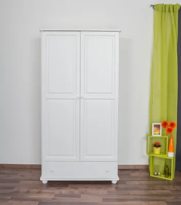 Produktbild von Garderobenschrank weiß, Kiefer Massivholz - Abmessung 195 x 102 x 59 cm
